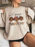 Women's Thanksgiving Turkey & Letter Print Drop Shoulder Sweatshirt, Casual Long Sleeve Round Neck Pullover for Fall &...