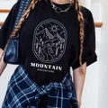 Women's The Mountains Minimalist Graphic Tshirt - Short Sleeve Casual Cotton with Sun and Mountains Design