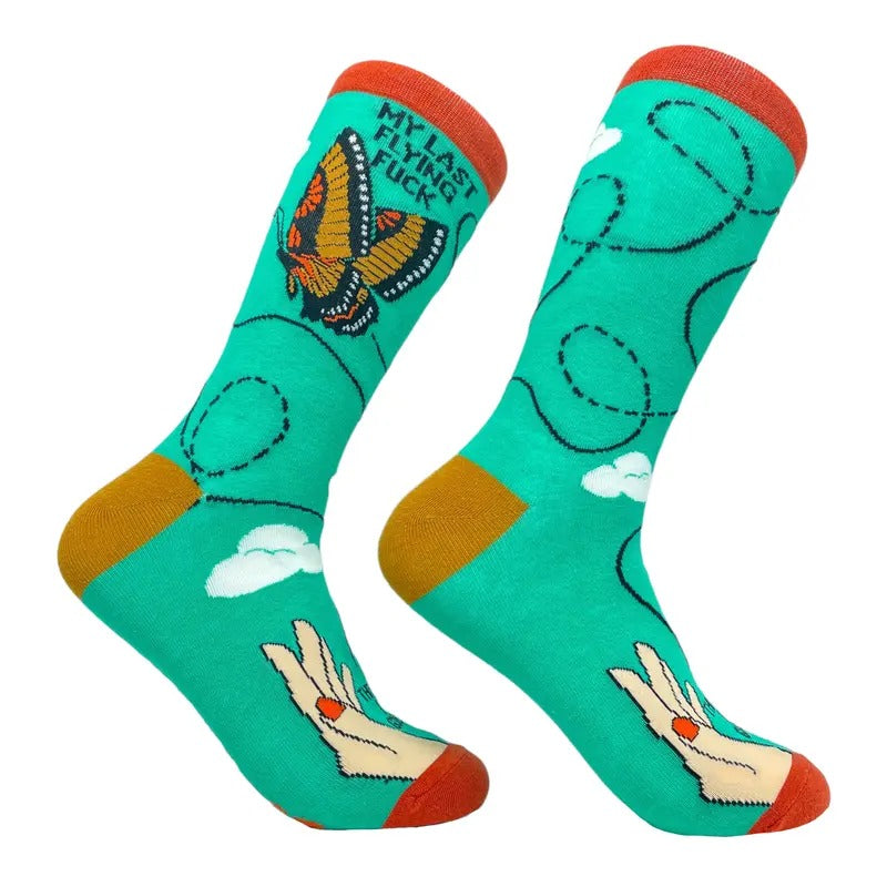Women's There Goes My Last Flying F*ck Socks Funny Sarcastic Butterfly Novelty Footwear Funny Graphic Socks Comfortable...