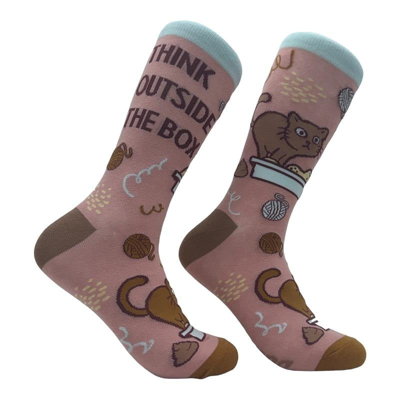 Women's Think Outside The Box Socks Funny Kitty Litter Box Pooping Joke Footwear Funny Graphic Socks Comfortable Fitted...