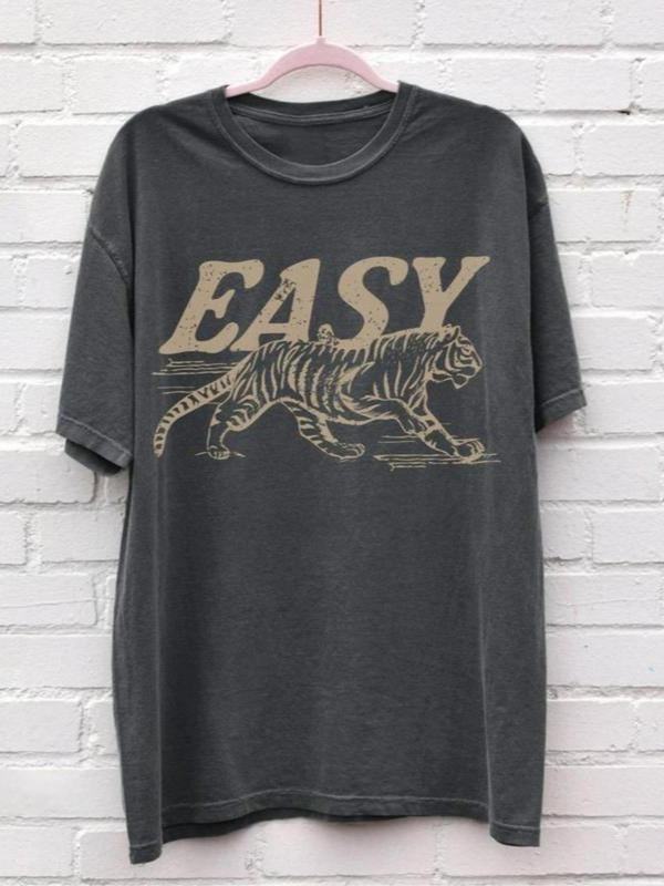 Women's Tiger Print Round Neck Tee, Casual Short Sleeve Crew Neck T-Shirt for Summer, Fashion Women's Top for Daily Wear,...