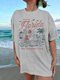 Women's Vintage Florida State Themed Round Neck Graphic Tee, Casual Trendy T-shirt for Daily Wear, Ladies All Seasons,...
