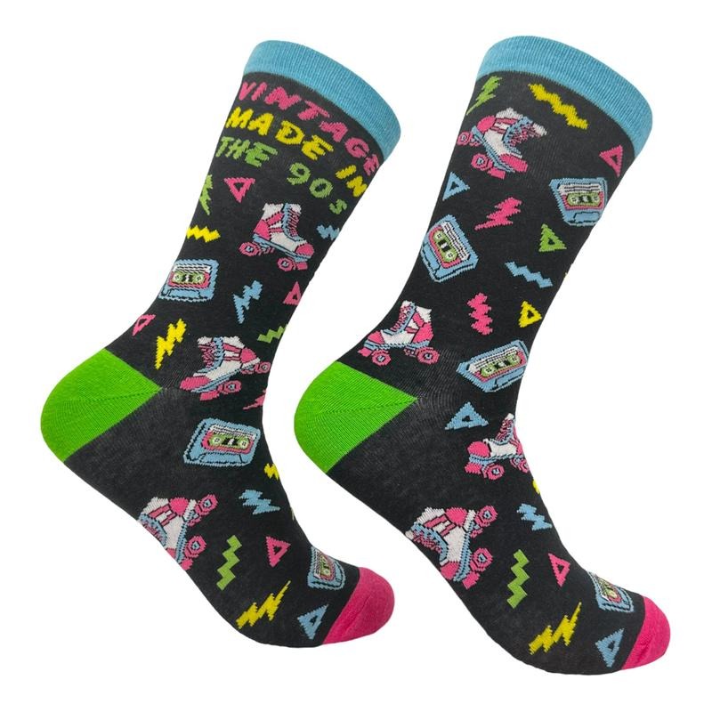 Women's Vintage Made In The 90s Socks Funny Cool Old School Novelty Footwear Funny Graphic Socks Comfortable Fitted...