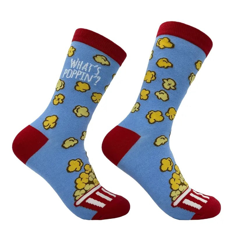 Women's Whats Poppin Socks Funny Sarcastic Popcorn Graphic Novelty Footwear Funny Graphic Socks Comfortable Fitted...