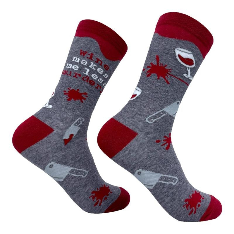 Women's Wine Makes Me Less Murdery Socks Funny Killer Drinking Footwear Funny Graphic Socks Comfortable Fitted Spandex...