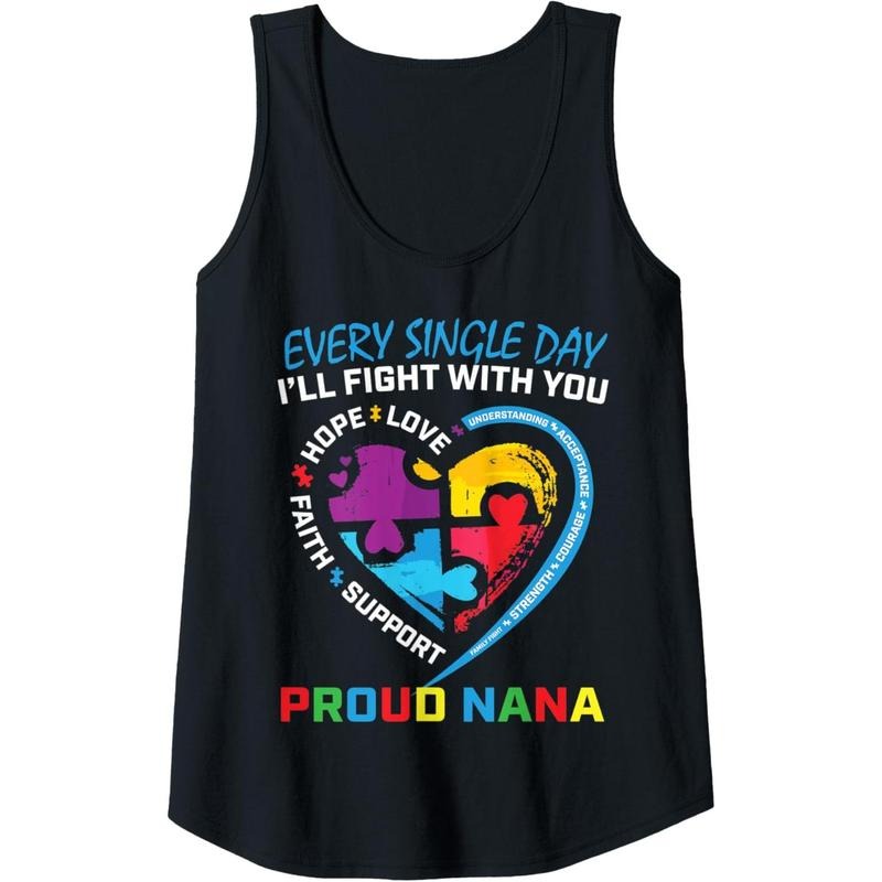 Womens Blue Puzzle Heart Sayings Proud Nana Autism Awareness Women Tank Top MADE IN USA T-Shirts, Hoodie, Sweatshirt