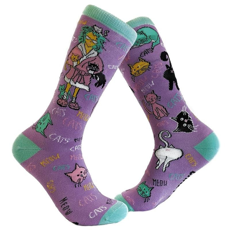 Womens Cat Lady Sock Funny Novelty Cute Pet Face Cool Kitty Funky 90s Funny Graphic Socks Comfortable Fitted Spandex...
