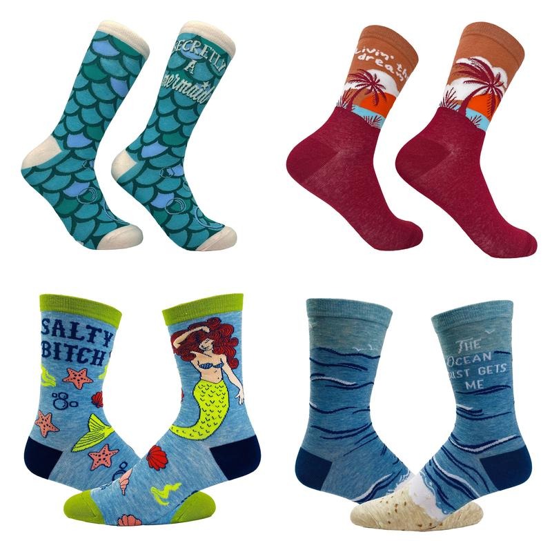 Womens Cute Ocean Socks Bundle 4 Pack Socks With Funny Graphics For Ladies Funny Graphic Socks Comfortable Fitted Spandex...