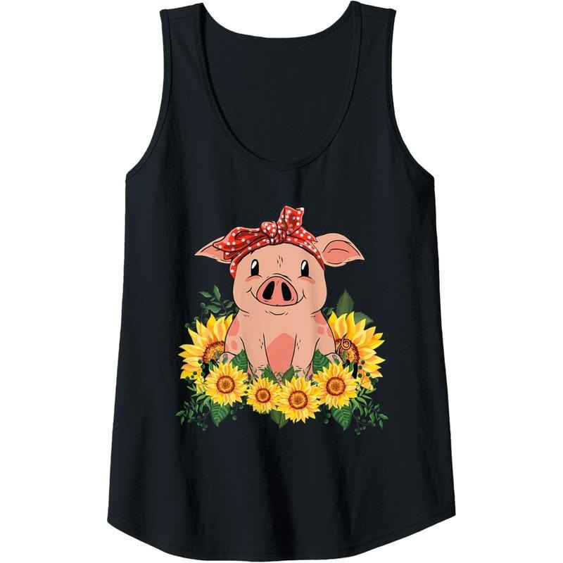 Womens Cute Pig Bandana Tee Sunflower Tank Top MADE IN USA Hoodie, Sweatshirt | GrindPrints.com
