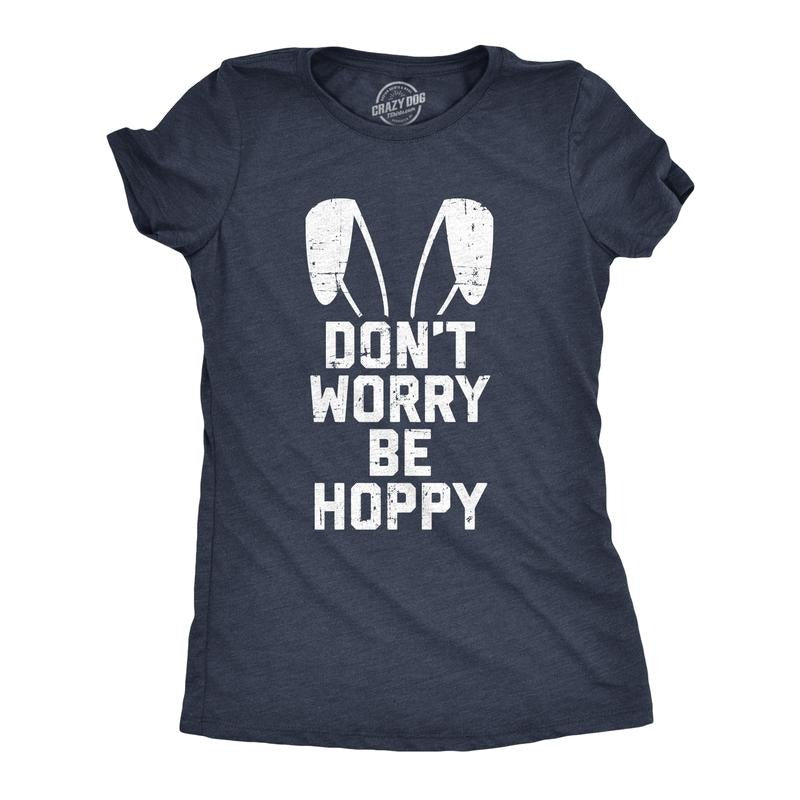 Womens Don't Worry Be Hoppy T Shirt Funny Easter Bunny Tee Funny Womens T Shirts Cute Slimming Top Comfortable Soft...