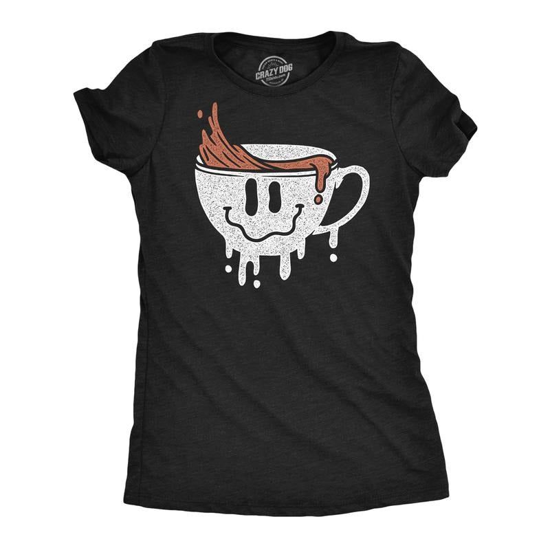 Womens Dripping Coffee Smile Funny T Shirts Caffeine Graphic Tee for Ladies Funny Womens T Shirts Cute Slimming Top...