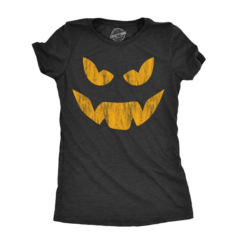 Evil Eddie Pumpkin Funny Halloween Jack O Lantern Dark Smile Funny Cute Slimming Top Comfortable Soft Womenswear Halloween Tops Novelty Black M T-Shirts, Hoodie, Sweatshirt