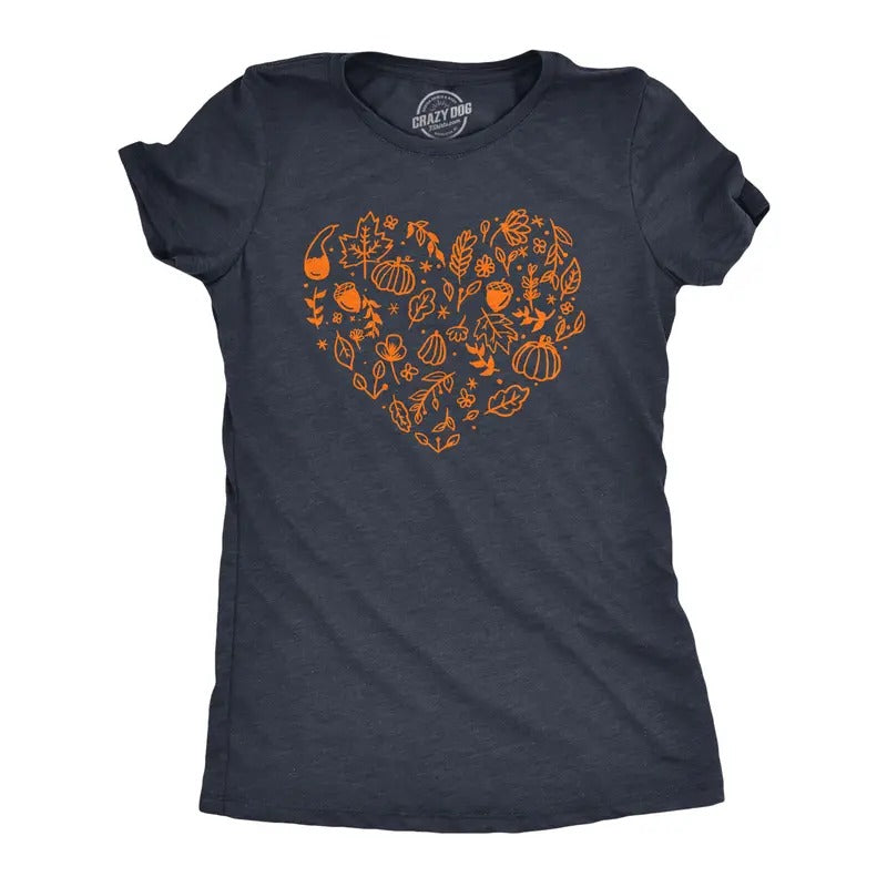 Fall Season Heart Funny Awesome Thanksgiving Autumn Lovers Funny Cute Slimming Top Comfortable Soft Womenswear Thanksgiving Tops Funny Sarcastic Navy T-Shirts, Hoodie, Sweatshirt