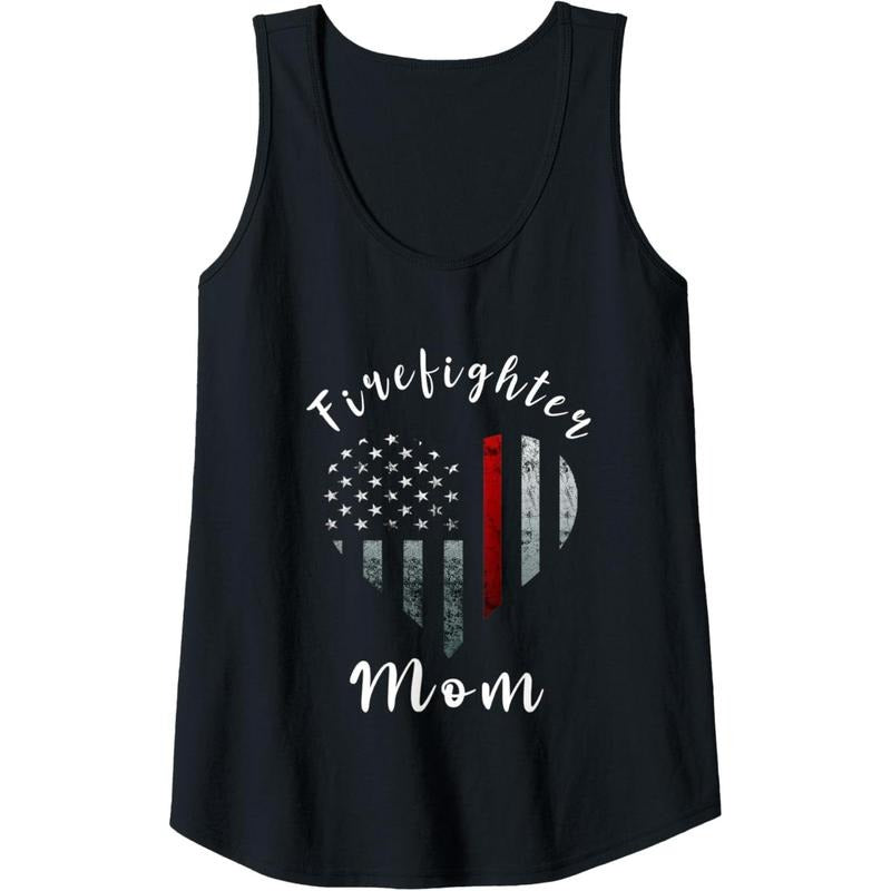 Womens Firefighter Mom Fireman Patriotic American Flag Tank Top made in USA T-Shirts, Hoodie, Sweatshirt | GrindPrints.com