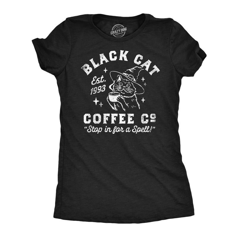 Funny Black Cat Coffee Co Sarcastic Halloween Funny Cute Slimming Top Comfortable Soft Womenswear Halloween Tops Funny Coffee Top Black T-Shirts, Hoodie, Sweatshirt