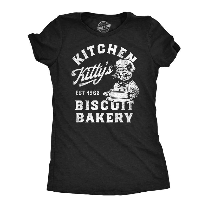 Funny Kitchen Kittys Biscuit Bakery Sarcastic Kitten Funny Cute Slimming Top Black T-Shirts, Hoodie, Sweatshirt