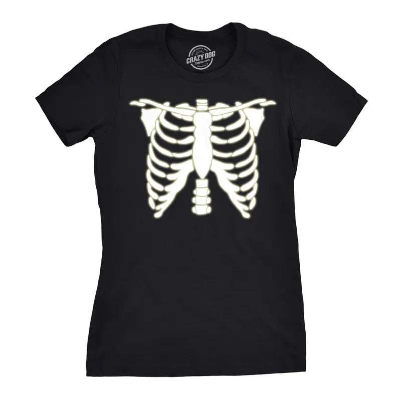 Womens Glowing Skeleton T Shirt Rib Cage Cool Halloween Glow In The Dark Tee Funny Womens T Shirts Cute Slimming Top...