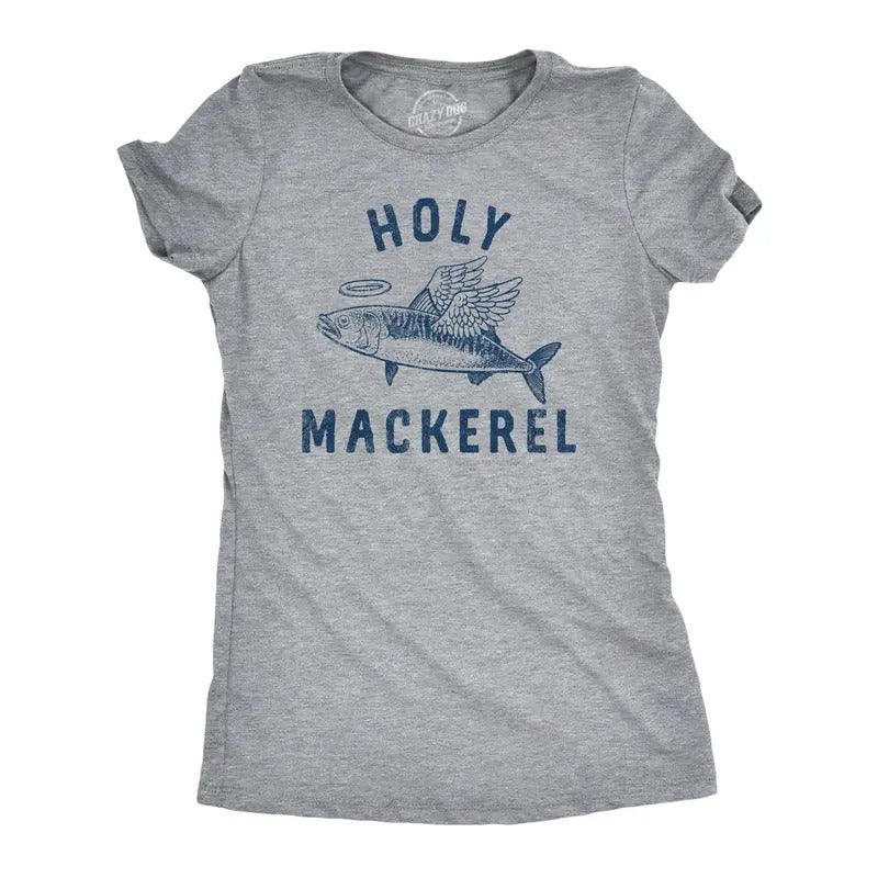 Womens Holy Mackerel T Shirt Funny Angel Halo Blessed Fish Saying Joke Tee For Ladies Funny Womens T Shirts Cute Slimming...
