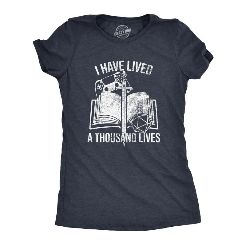I Have Lived Thousand Lives Funny Video Gaming Role Playing Reading Lovers Funny Cute Slimming Top Comfortable Soft Womenswear Nerd Navy T-Shirts, Hoodie, Sweatshirt