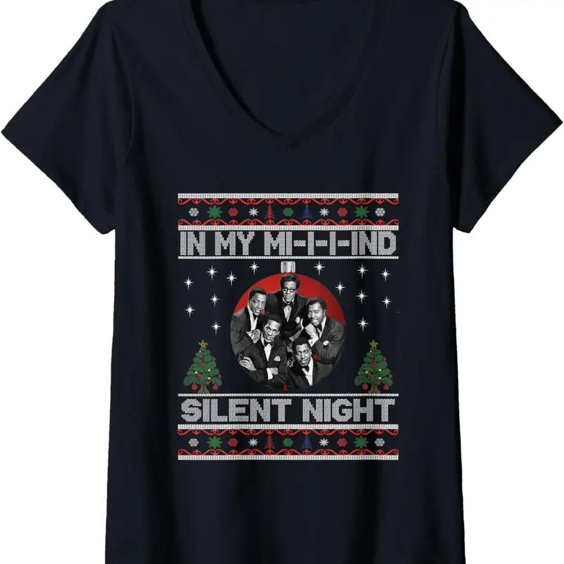 Womens In My Mind Silent Night Ugly Christmas Xmas Sweater Top V-Neck T-Shirt Hoodie, Sweatshirt | GrindPrints.com