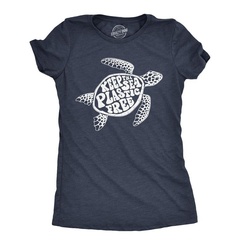 Womens Keep The Sea Plastic Fre T Shirt Cute Sea Turtle Earth Day  Tee Funny Womens T Shirts Cute Slimming Top...