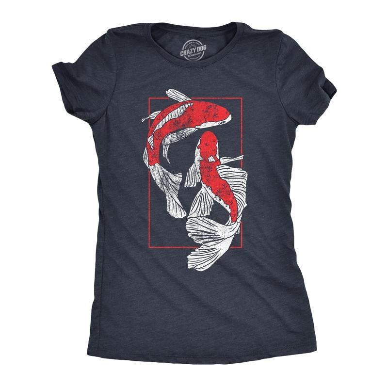 Koi Fish Funny Peaceful Japanese Carp Pond Funny Cute Slimming Top Comfortable Soft Womenswear Funny Animal Top Novelty Navy KOI T-Shirts, Hoodie, Sweatshirt