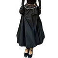 Womens Long Skirts Cute Elastic Waist Solid Color Flowy Floral Bud Bubble A-Line Skirts Light Womenswear Bottom Underwear...