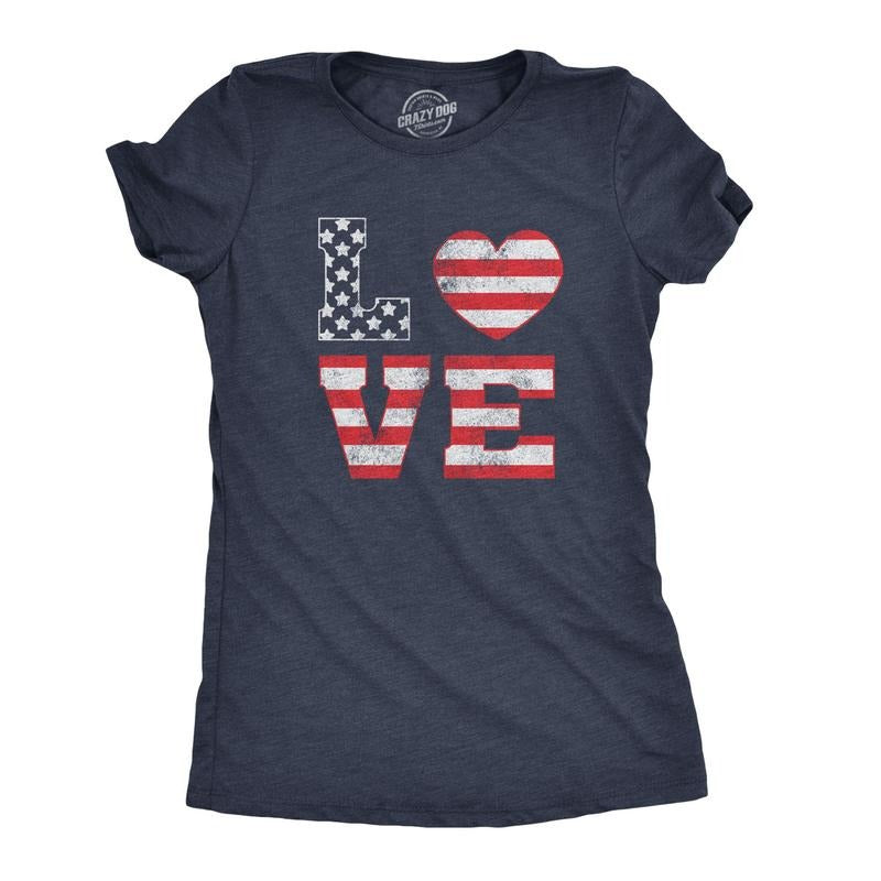 Womens Love American Flag T Shirt Cute Patriotic Red White and Blue Tee Funny Womens T Shirts Cute Slimming Top...