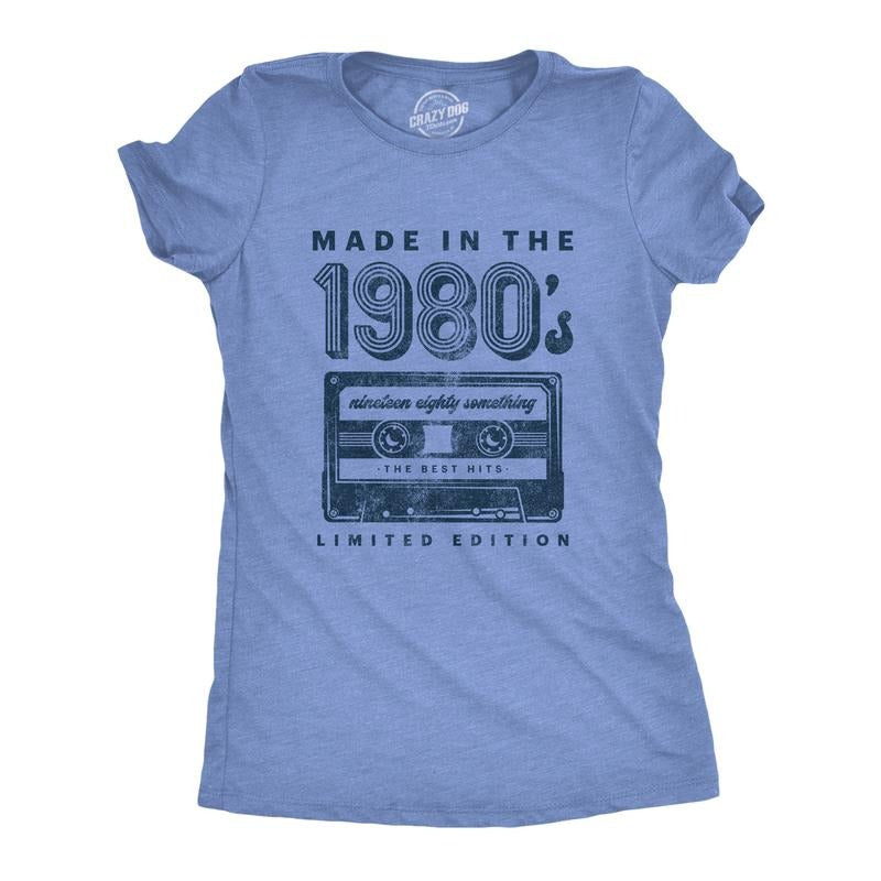 Womens Made In The 1980s T Shirt Funny Retro Cassette Tape Music Graphic Tee Funny Womens T Shirts Cute Slimming Top...