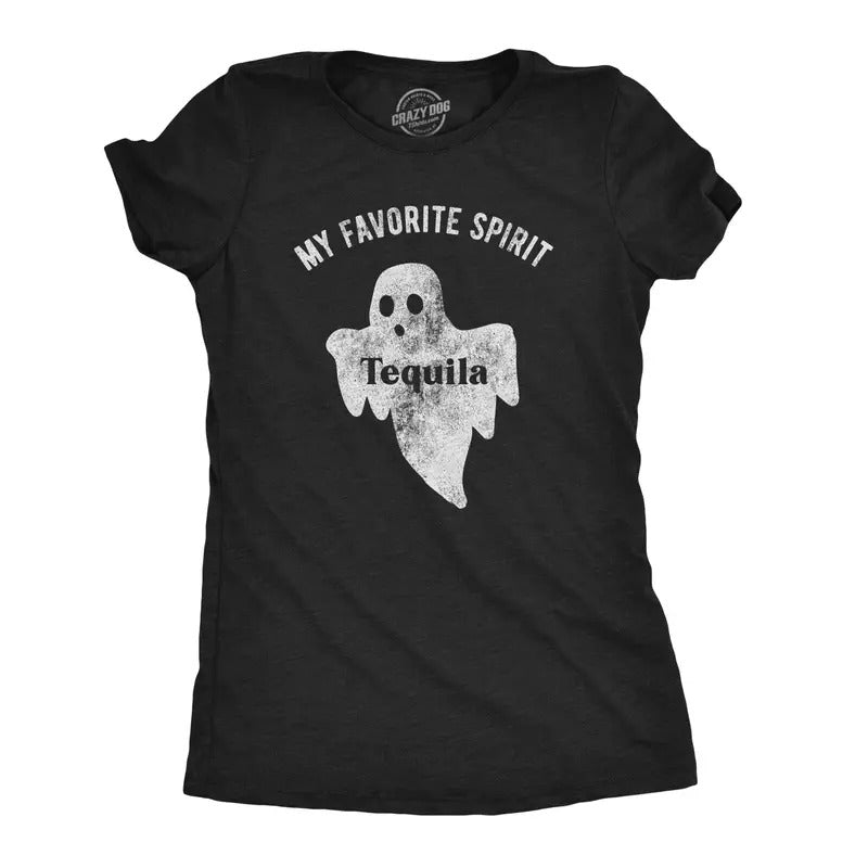 Womens My Favorite Spirit Tequila T Shirt Funny Halloween Ghost Drinking Party Tee Funny Womens T Shirts Cute Slimming...