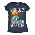 Womens Nine Lives Surf Club Funny T Shirt Cat Graphic Tee for Ladies Funny Womens T Shirts Cute Slimming Top Comfortable...