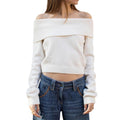 Womens Off Shoulder SweaterSolid Fold Over Long Sleeve Crop Knit Tops Casual Fall Streetwear T-Shirts, Hoodie, Sweatshirt