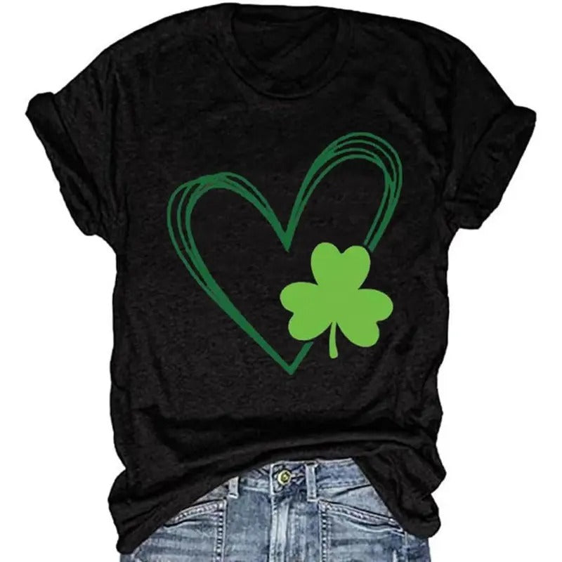 Womens St Patrick's Day Clover T-Shirt Shamrock Heart Graphic Tees Get Lucky Shirt Irish Tops made in USA Hoodie, Sweatshirt