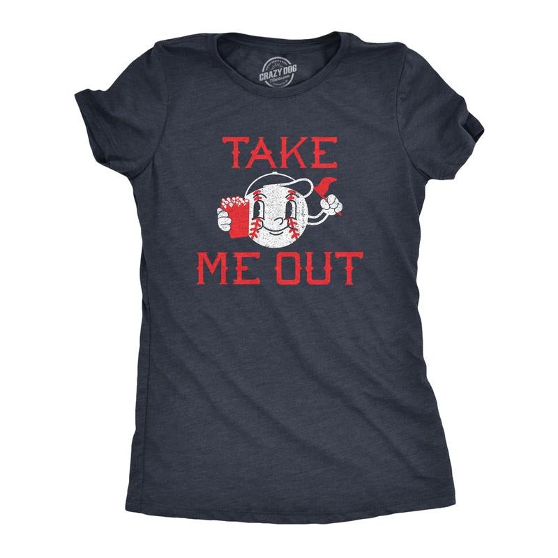 Take Me Out Funny Sarcastic Baseball Game Popcorn Funny Cute Slimming Top Comfortable Soft Womenswear Sarcastic Tops Funny Baseball Top Navy T-Shirts, Hoodie, Sweatshirt