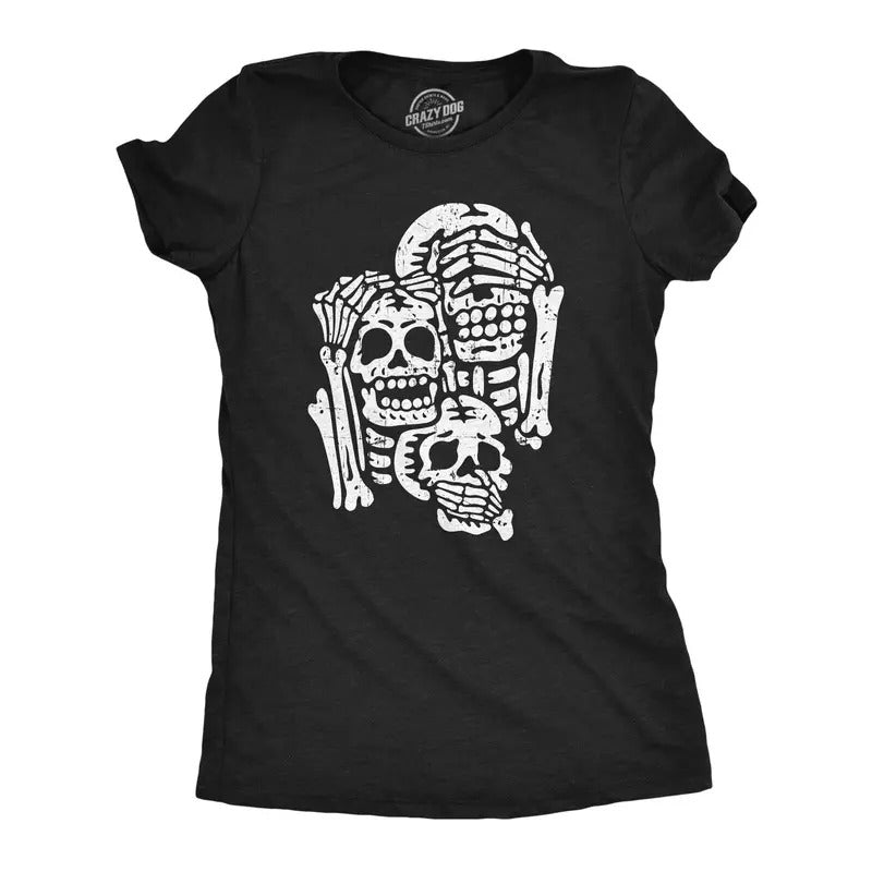Womens Three Wise Skeletons T Shirt Funny Spooky Halloween Party Joke Tee For Ladies Funny Womens T Shirts Cute Slimming...