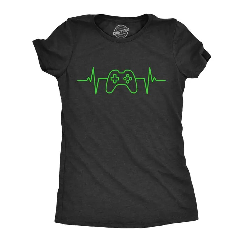 Womens Video Game Heart Beat T Shirt Funny Cool Controller Pulse Monitor Tee For Ladies Hoodie, Sweatshirt | GrindPrints.com