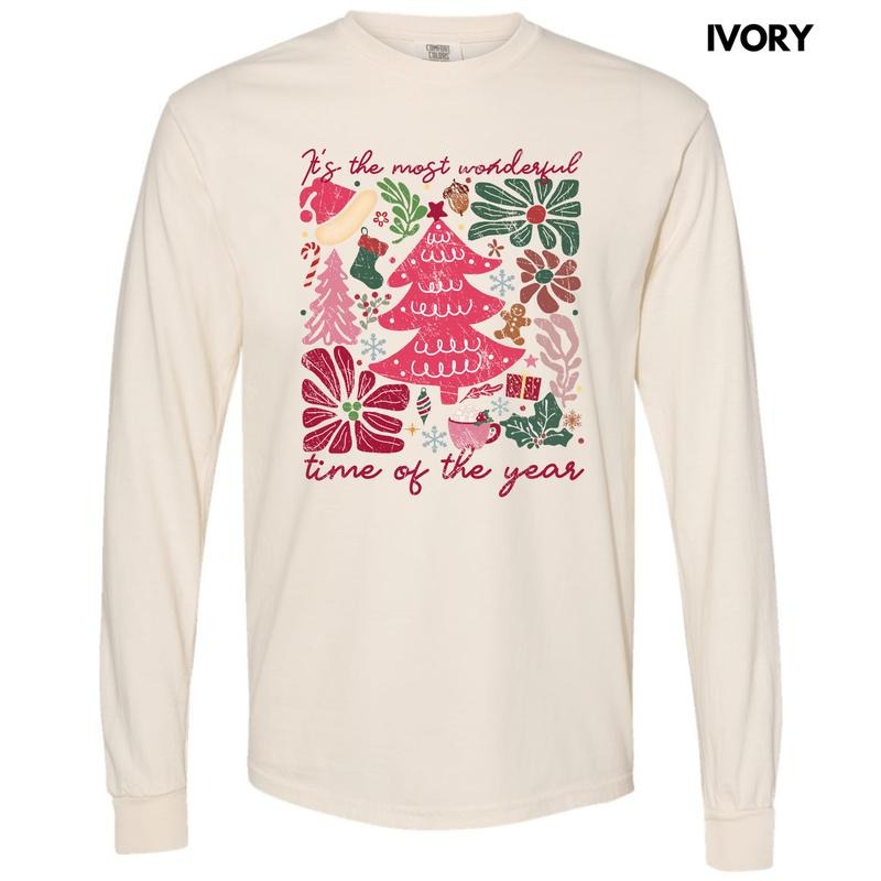 Wonderful Time Christmas Flowers Long Sleeve Comfort Colors T-Shirt 'NLB' Hoodie, Sweatshirt | GrindPrints.com