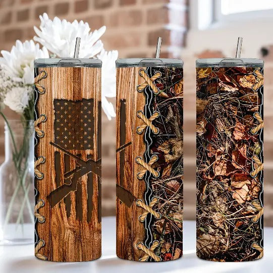 Woodgrain Camo Hunter Tumbler Stainless Steel Drinkware T-Shirts, Hoodie, Sweatshirt