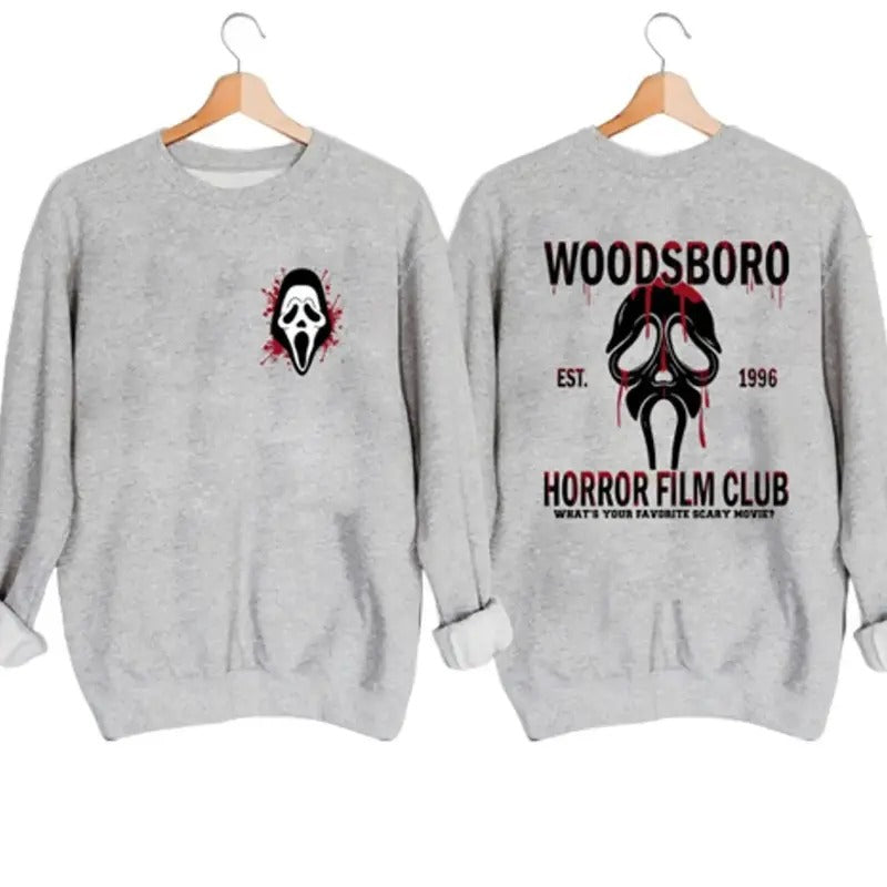 Woodsboro Horror Film Club Halloween Sweatshirt Hoodie Tshirt, Halloween Gifts | GrindPrints.com