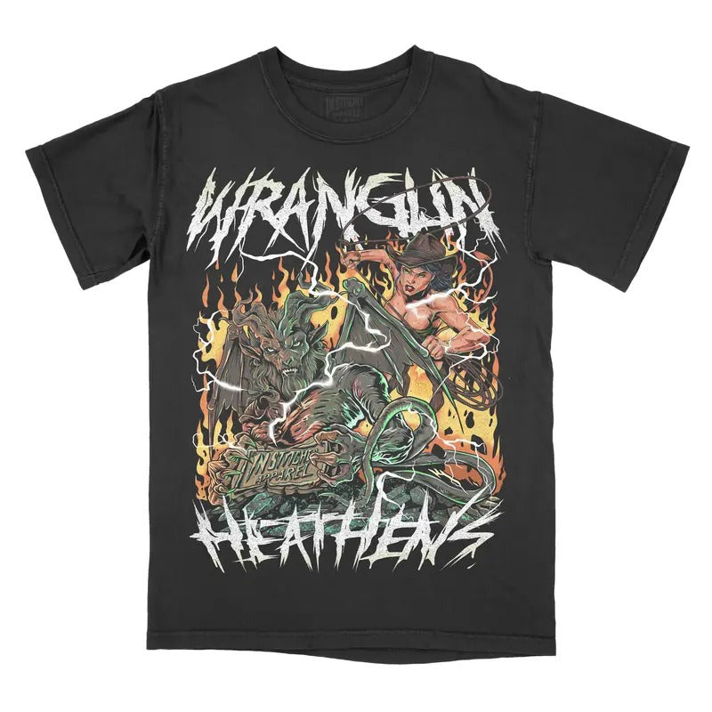 Wranglin' Heathens Graphic Tee - Comfort Colors Shirt Demon Cowboy Wrangling Unisex Top Hoodie, Sweatshirt | GrindPrints.com