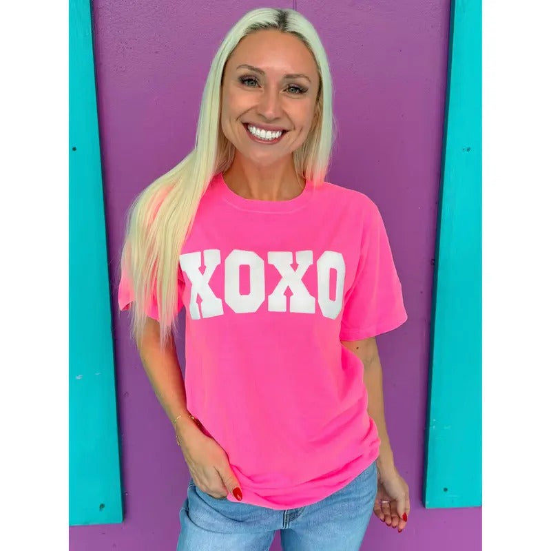 XOXO Neon Pink Tee Hoodie, Sweatshirt | GrindPrints.com