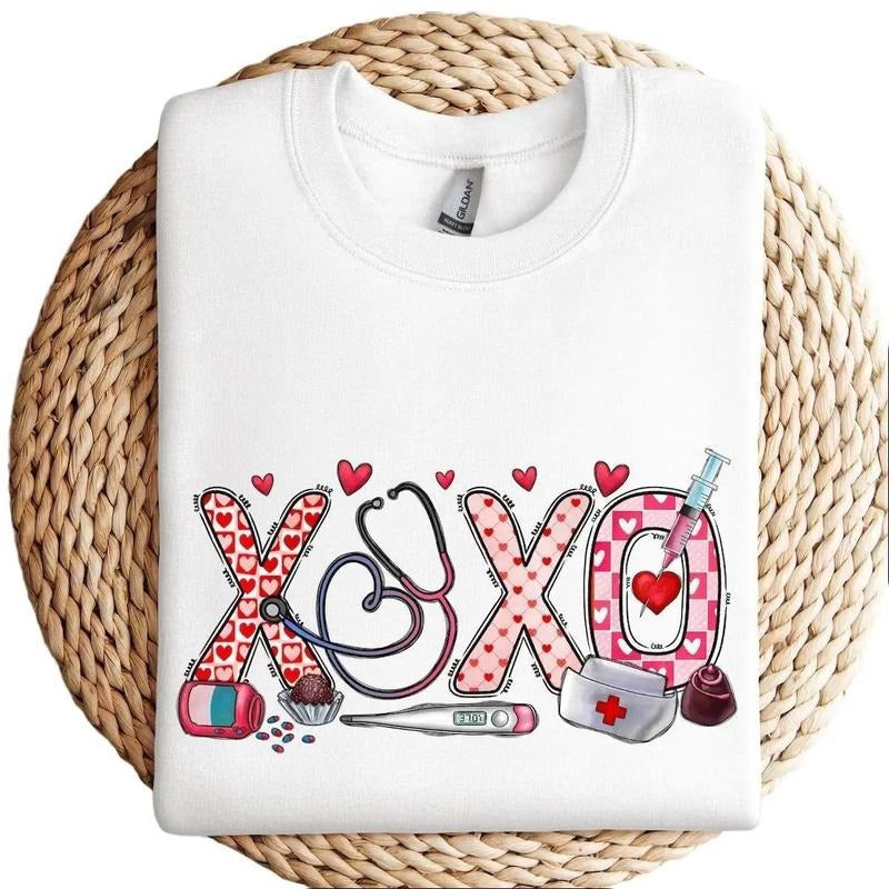 XOXO Nurse Sweatshirt, Valentines Day Hoodie, Sweatshirt For Women T-Shirts | GrindPrints.com