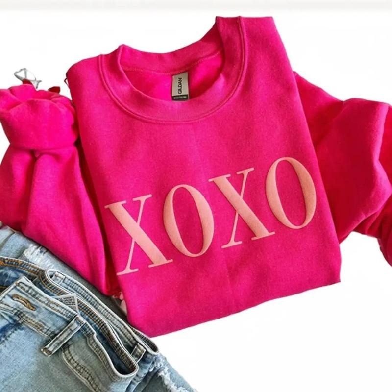 XOXO Puff Print Sweatshirt, Valentines Day sweatshirt, Valentine's Day gift, Pink Valentines Day sweatshirt T-Shirts, Hoodie