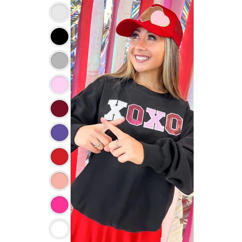 XOXO Sequin Valentine Graphic Sweatshirt T-Shirts, Hoodie | GrindPrints.com