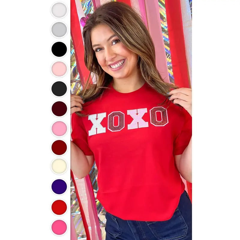 XOXO Sequin Valentine Graphic T-Shirt Hoodie, Sweatshirt | GrindPrints.com