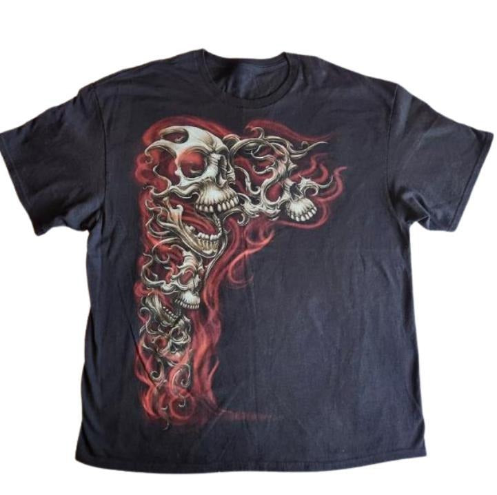 Y2K Gothic Punk Flaming Skulls Biker Grunge Affliction Black Graphic T-Shirt, Skulls Shirt, Unisex T-Shirt, Gift For Men...