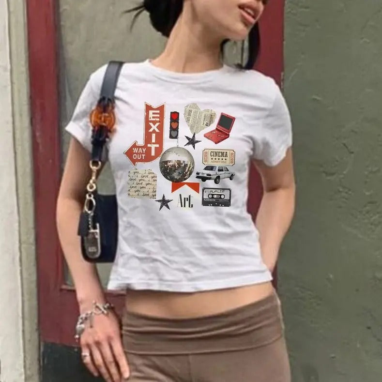 Y2k Shirt Vintage Graphic Tee Baby Tee y2k Shirt Baby Tee Vintage Vinyl Aesthetic Women's Streetwear Clothes Downtown...