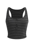 Y2k Striped Crop Tank Top Square Neck Sleeveless Button Front Tops T-Shirts, Hoodie, Sweatshirt | GrindPrints.com