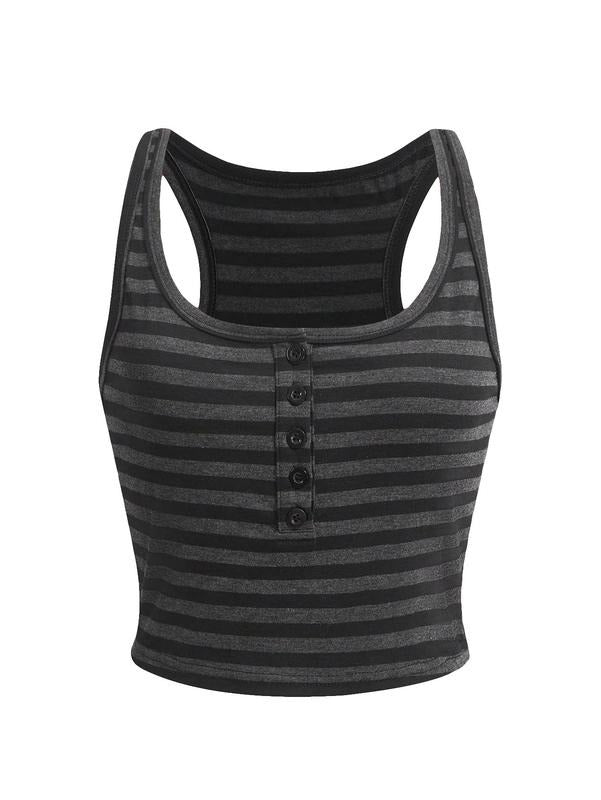 Y2k Striped Crop Tank Top Square Neck Sleeveless Button Front Tops T-Shirts, Hoodie, Sweatshirt | GrindPrints.com