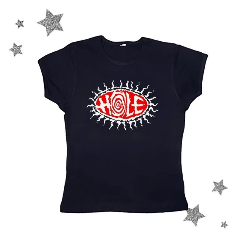 Y2k Women Graphic Baby Tee Streetwear Short Sleeve Hole Band Shirt Hoodie, Sweatshirt | GrindPrints.com